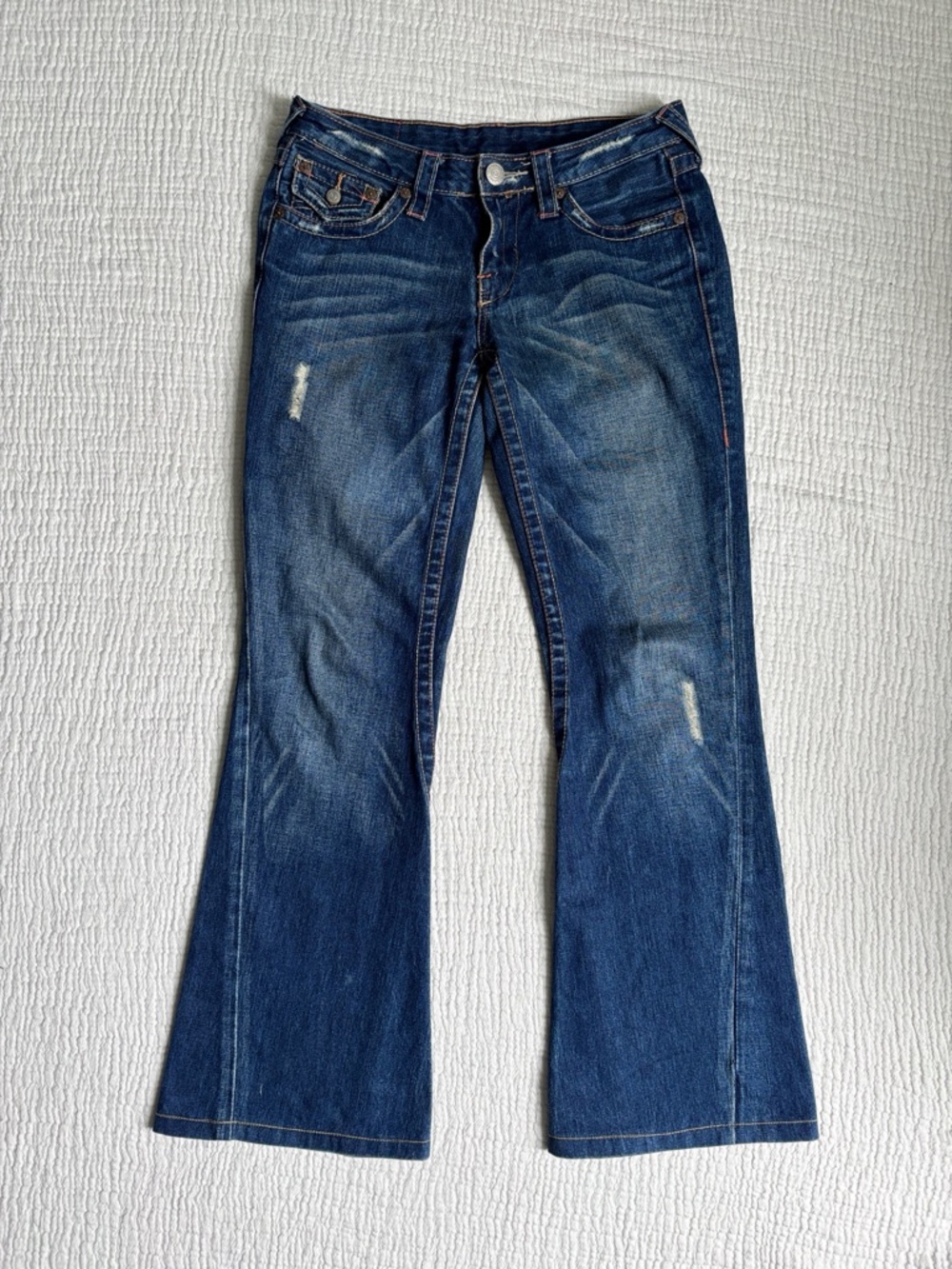 True Religion Low Rise Flare Jeans with Rhinestone Pockets - Picture 2 of 5